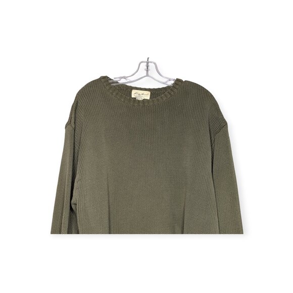 Vintage Eddie Bauer Olive Green Cable Knit Crewneck Sweater Size Large - Picture 2 of 10